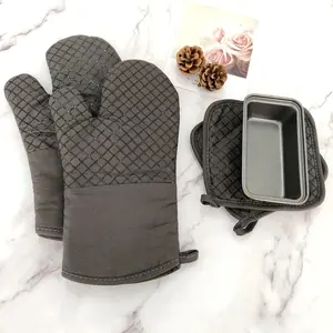 Oven Mitts and Pot Holders Sets 4pcs, Thick Cotton Oven Gloves High Heat Resistant 500℉with Extra Long Oven Mitts and Hot Pads Potholders with Non-Slip Silicone Surface for Cooking Baking Home Cover