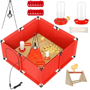 Brooder Box for Chicks, All-in-One Chick Starter Kit, Stainless Steel Frame Baby Chicken Brooder Pen with 250W Heat Lamp, Perch, Chicken Feeder & Waterer Set, Up to 30 Chicks, Square Style