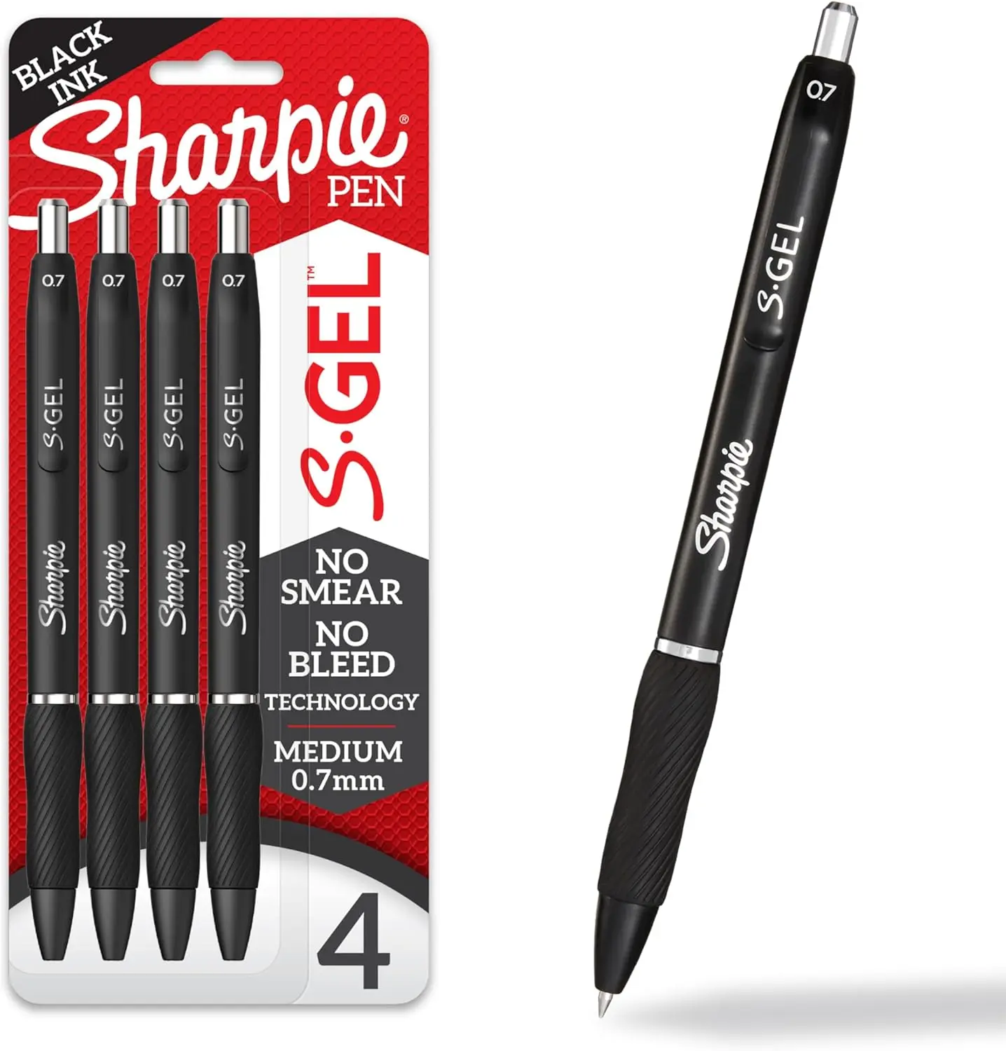 Sharpie S-Gel Gel Pen - Medium Point (0.7Mm), 4 Count, Black Ink, Ideal for Journaling, Writing, and Coloring