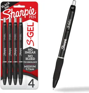 Sharpie S-Gel Gel Pen - Medium Point (0.7Mm), 4 Count, Black Ink, Ideal for Journaling, Writing, and Coloring