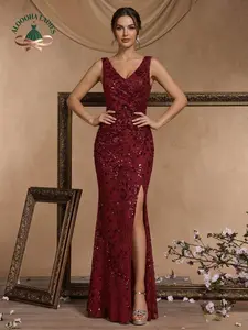 Elegant HighQuality Stretchy Sequin Fitted Formal Gown VNeck High Slit Mermaid Tail Backless Design for Cocktail Party Wedding Prom Graduation Valentine's Day Birthday Formal Occasion