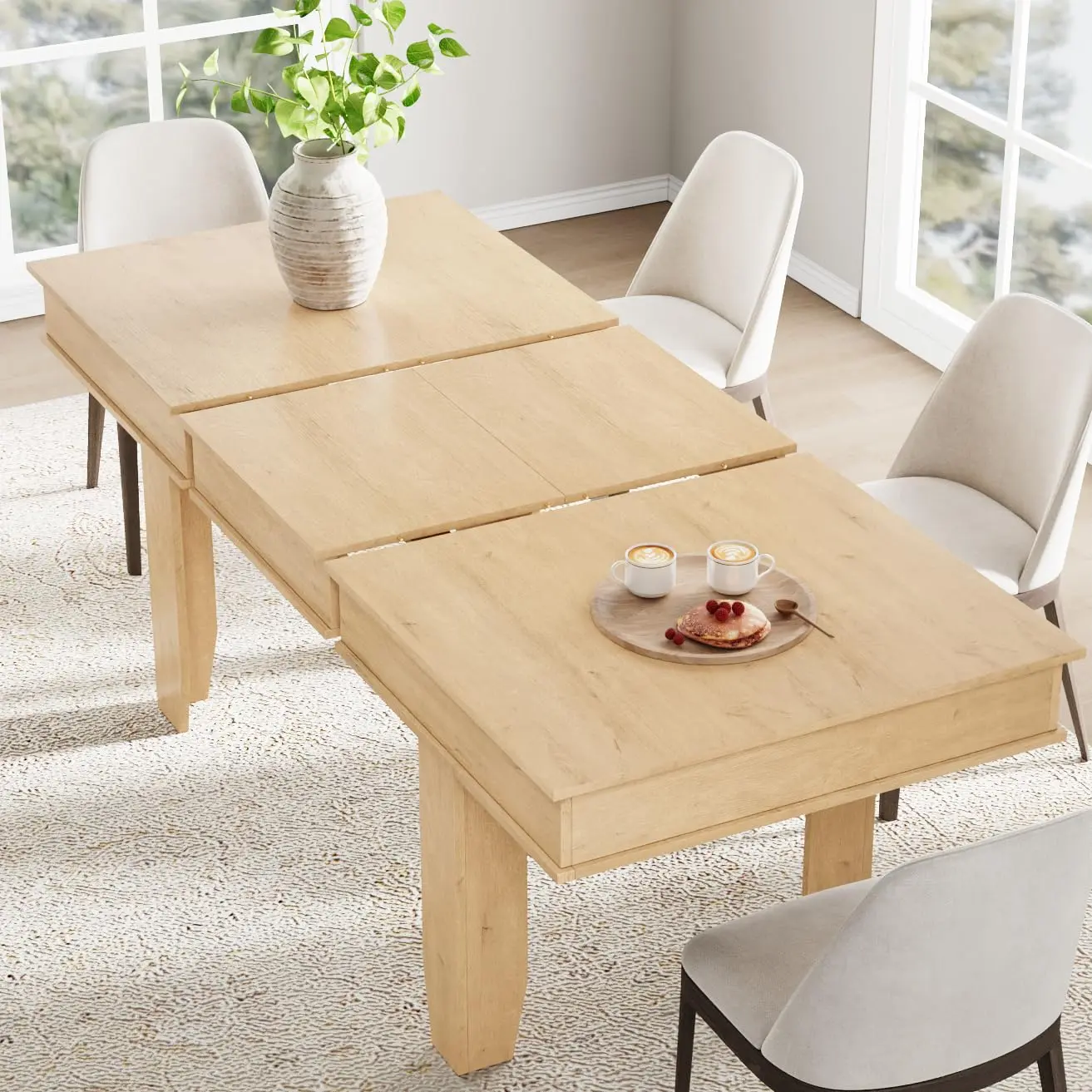 Garvee Extendable Farmhouse Dining Table, 63-86.6 in Rectangular Rustic Wood Kitchen & Dining Room Table - Seats 6-10 - Sturdy Wooden Frame
