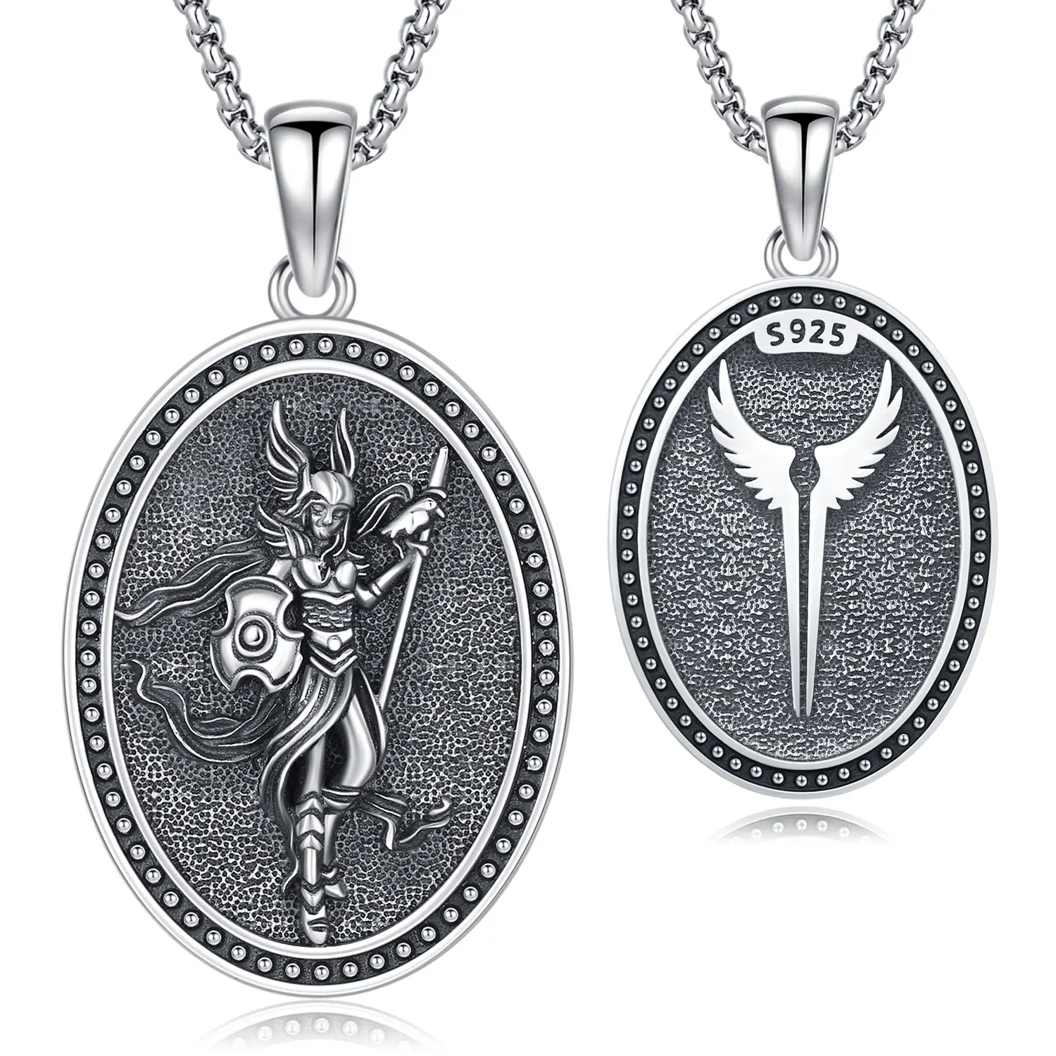 DRINSPER Valkyrie Necklace 925 Sterling Silver Jewelry Norse Mythology Pagan Jewlery Valkyrie the Warrior of Asgard Valkyrja the Symbol of Courage Honor and Fate Original Brynhildr & Hilda Jewelry for Devotion Paganism Jewelry for Woman Man