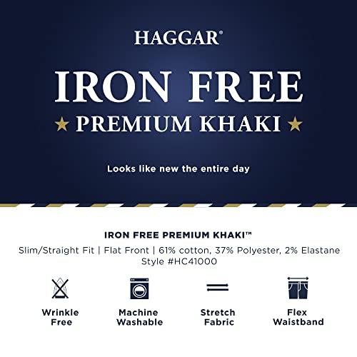 Haggar Men's Iron Free Premium Khaki Slim-Straight Fit Flat Front Flex Waist Casual Pant Medium Khaki 38 x 34