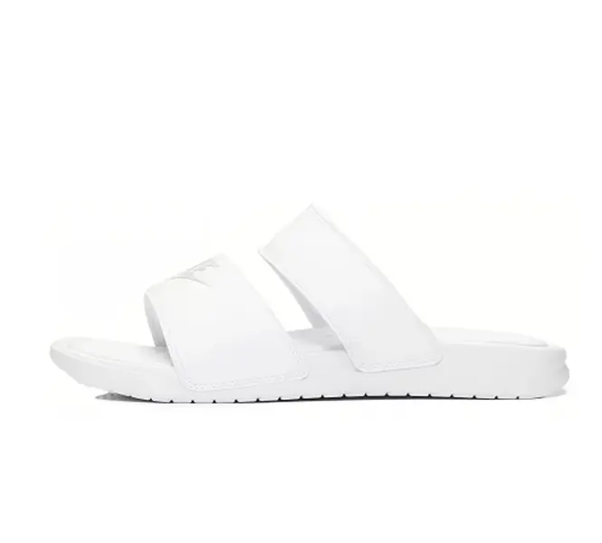 Slip On Double Band Slide Sandals For Women Solid White Lightweight Flat Platform Soft Sole Quick Dry Casual Summer Pool Shower Daily Walking Slippers