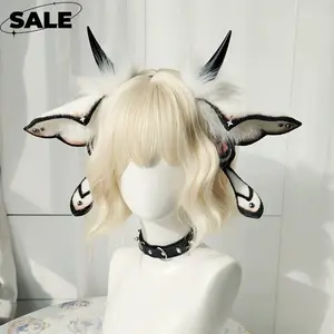 Halloween Devil Horns Headpiece Fantasy Creature Cosplay Convention Costume Hairband Realistic Faux Fur Moth Hair Accessories