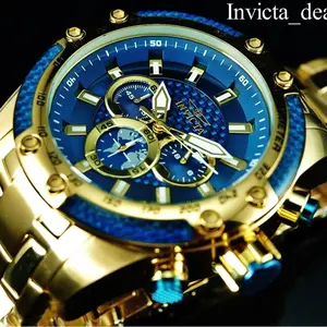 NEW Invicta Men's SCUBA SPEEDWAY Chronograph BLUE DIAL Gold Tone Stainless Steel Watch
