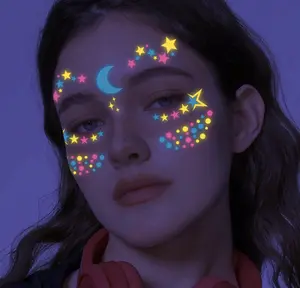 UV Glow Star Face Tattoo Stickers, Waterproof Luminous Facial Decals for Rave Party