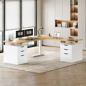 SEDETA L Shaped Electric Standing Desk with 6 Drawers, 66.9" x 57.1" Height Adjustable Corner Desk with Built-in Power Outlet, 28.3"-47.2" Sit Stand Desk with 3 Memory Heights
