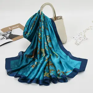 Womens Large Mulberry Silk Scarf Long Satin Scarf Fashion Designer Scarf Lightweight Wraps Elegant Silk Scarf for Women Luxury Brand Designer Pattern Square Neck Scarves Spring Summer Fashion Accessory