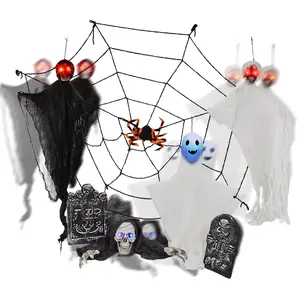 Karl Halloween Decorations Outdoor, 8 Packs Hanging Ghosts Halloween Decor, Scary Skeletons Cobweb Tombstone for Yard, Patio, Lawn, Garden