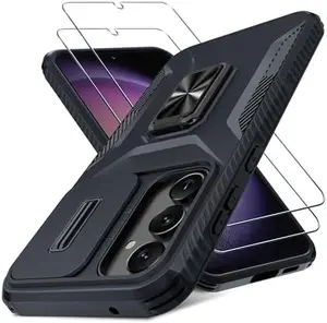 Phone Cases for Samsung Galaxy S23 FE Case with 2 Tempered Glass Screen Protector and Camera Lens Cover, Rotated Ring Stable Kickstand, Heavy Duty Shockproof Protective Phone Cover