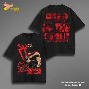 WWE Roman Reigns Head Of The Table V2 Washed T-Shirt | Vintage Graphic Design | Iconic Wrestling Print | Classic Fan Apparel Cotton Fabric