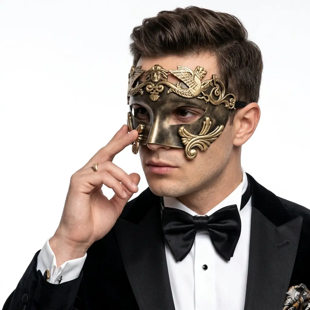 Men Costume Mask Masquerade Party Eye Masks For Halloween , Mardi Gras - Bronze