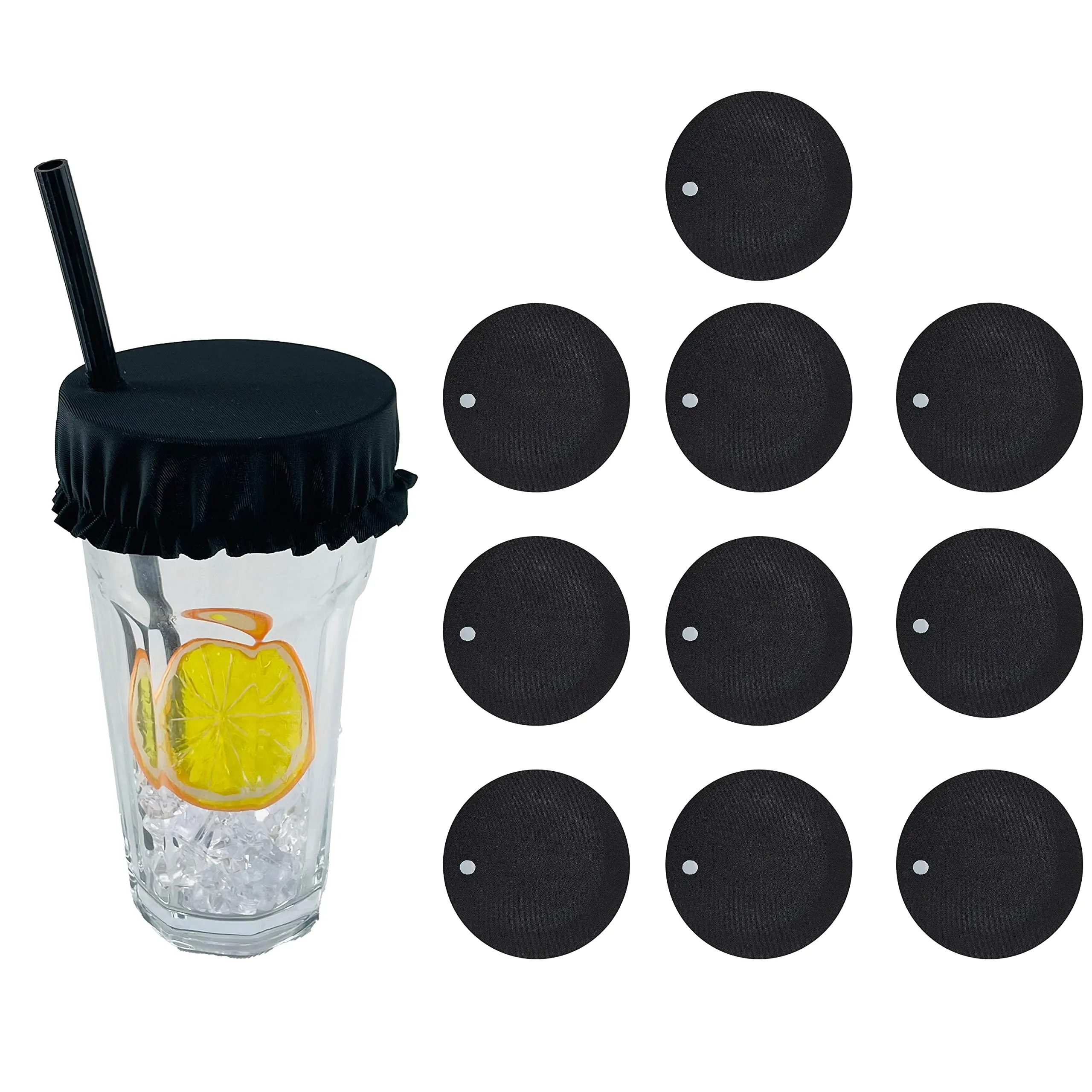 (10-Pack) Drink Covers for Alcohol Protection, Reusable&Washable Fabric Drink Cover with Straw Hole,Wine Glass Covers