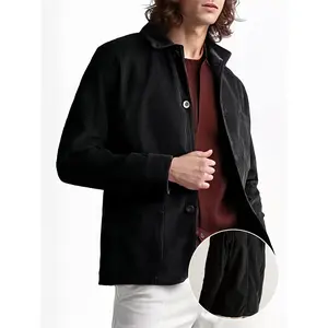 Men's Classic Black Corduroy Jacket - Casual Long Sleeve Shacket with Chest Pockets, Button-Up Collared Outerwear, Machine Washable, Ideal for Fall and Winter