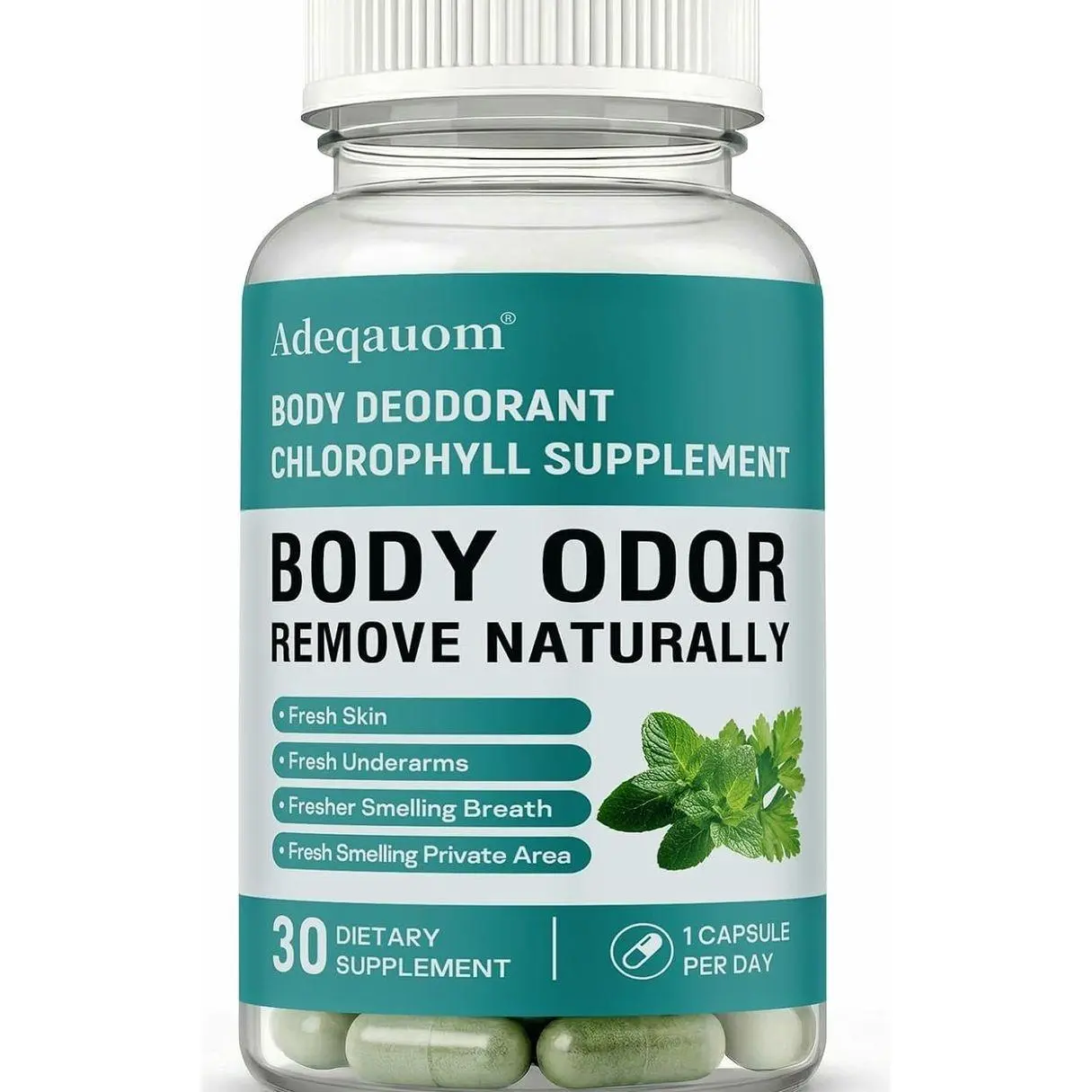 Chlorophyll Capsules Internal Body Deodorant Supplement for Women and Men for Gut Health, Fresh Breath, Skin Health, Detox & Digestion Support, Natural Odor Remove, Vegan, Non-GMO-30 Capsules
