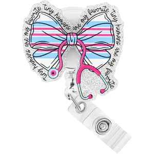 Cute Bow Labor and Delivery Badge Reel Funny NICU Mother  L&D OBGYN Pediatric Nurse Badge Reel Retractable Clip for Nurse Gifts  Badge Holder for Work Office