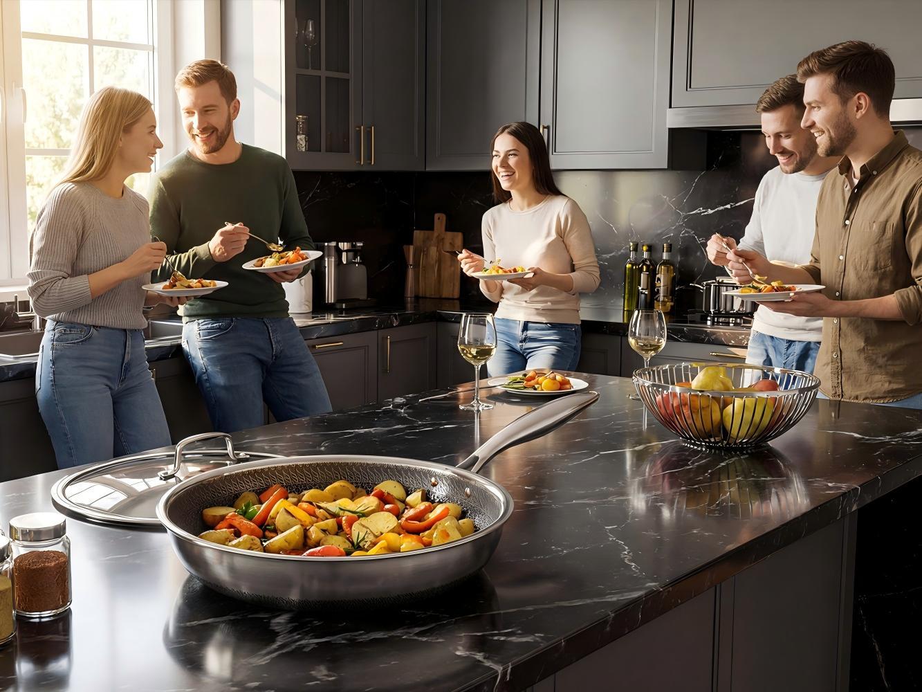 USELUCK-10 Inch Nonstick Stainless Steel Frying Pan with Glass Lid, Honeycomb Surface, Oven & Dishwasher Safe, Induction Compatible, PFAS-Free, Non-Toxic, All Cooktop Friendly