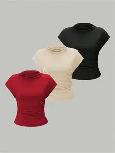 Women's Solid Color Round Neck Tank Top, Casual Sleeveless Top for Summer, Ladies Clothes for Daily Wear, Turtle Neck