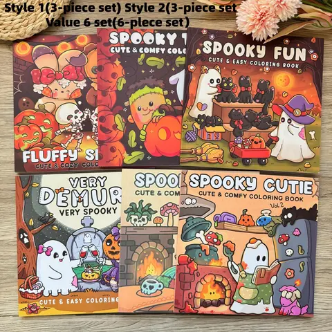 3/6 Pack Cute & Fun Adult Halloween Easy Coloring Book Set, Thick High Quality Durable Paper, Cute Ghosts & Unique Themes - Perfect Halloween Gift