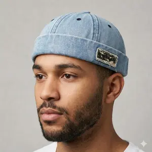 Men's Vintage Rimless Knitted Male Sailor Baseball Cap - Premium Washed Cotton, All-Day Comfort, Denim-Infused Stylish Design, Worker Skull Hat
