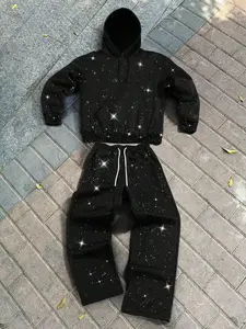 Men's casual hooded long sleeved sportswear, made of comfortable and durable constellation printed fabric, paired with adjustable waistband straight leg pants, fashionable style set, suitable for street dance, concerts, parties, and daily leisure Clothes