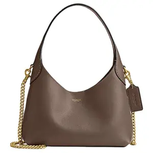 COACH Brooklyn 23 Mini Crossbody Bag for Women – Logo-Embellished Chain Strap, Genuine Leather, Deep Stone Gray