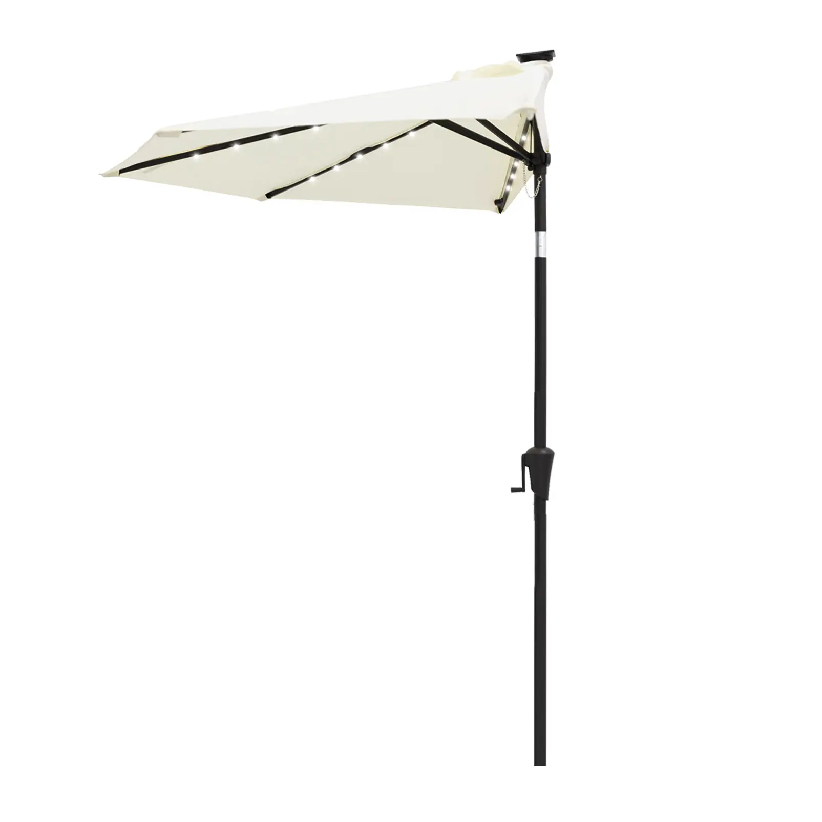 FLAME&SHADE 9 ft Half Round Solar Powered Outdoor Market Patio Table Umbrella for Wall Balcony with LED Lights and Tilt