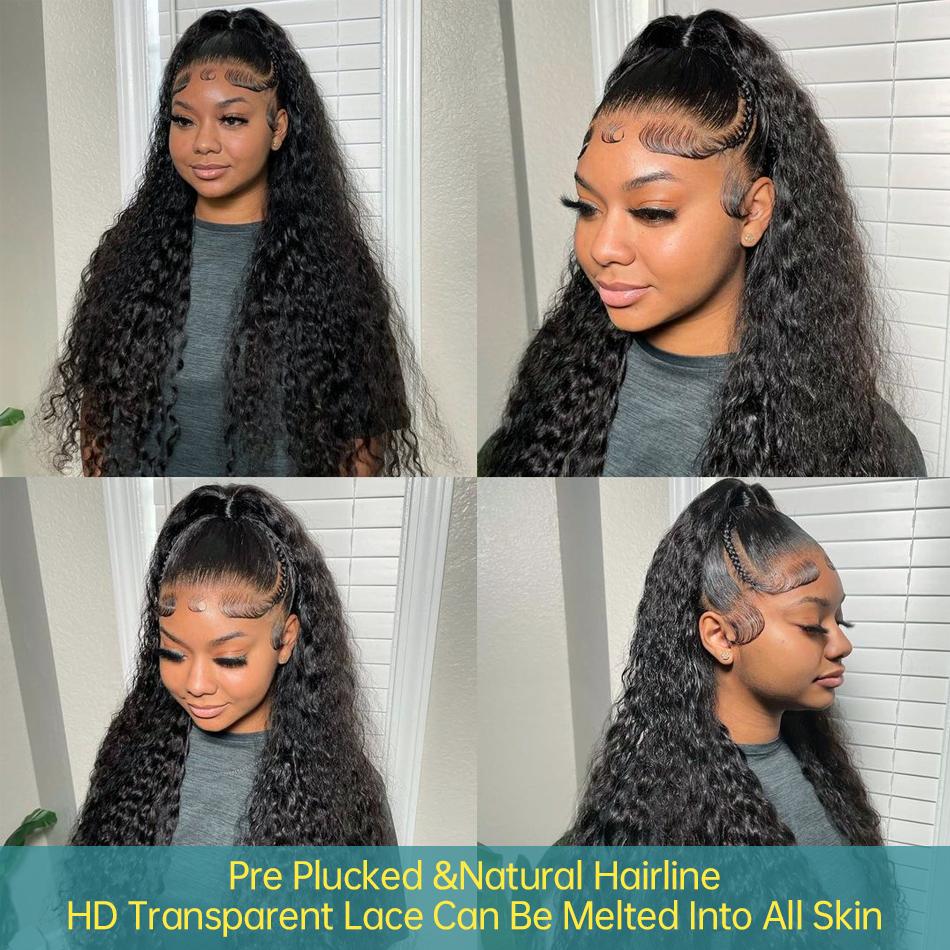 38 40Inch Deep Wave Frontal Wig Transparent 13x4 13x6 HD Lace Frontal Human Hair Wigs Curly Human Hair Lace Frontal Wigs For Women Natural Color PrePlucked Hairline
