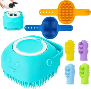 7 Pcs  Dog Bath Brush with Toothbrush, Scrubber & Shampoo Brush with Adjustable Ring Handle, Shower Brush Set for Long & Short Hair for Bath & Massage Gloves with Shampoo Dispenser supply tool Two-Way Cat Hair Removal Gloves Pet Shampoo Brush