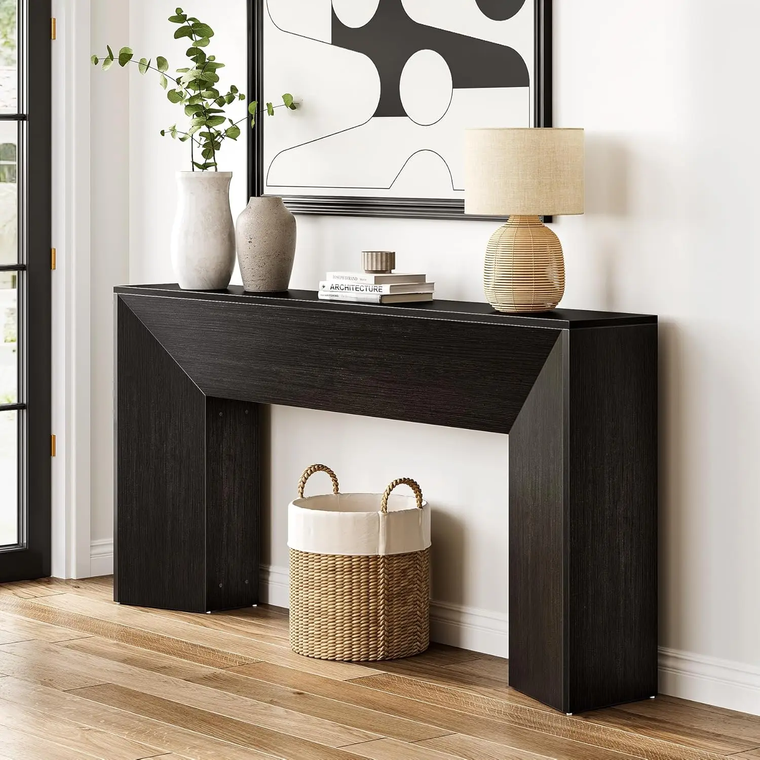 TRIBEWOOD Console Table for Entryway, 63 Inches Extra Long Black Wooden Sofa Table for Living Room, Modern Hallway Foyer Table for Entrance, Easy Assembly
