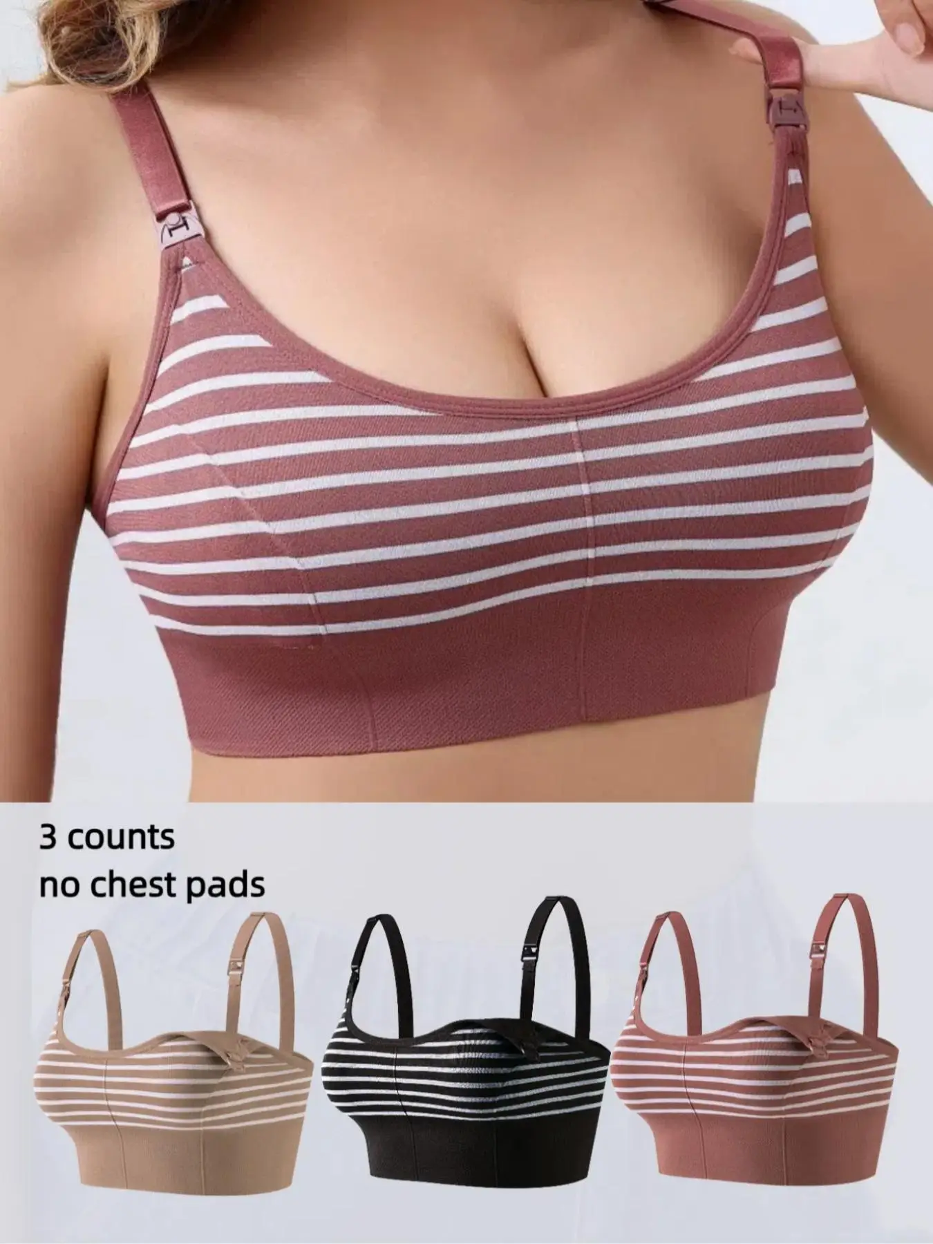 Maternity Striped Print Buckle Front Nursing Bra, Adjustable Strap Seamless Breastfeeding Pregnancy Bra, Maternity Lingerie for All Seasons