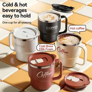 304 Stainless Steel Inner Liner High-Value Mug Student Portable Large Capacity Straw Cup Office Worker Lid Water Cup, Suitable for Travel, Camping, Office - Reusable Coffee and Tea Gift, Drinkware