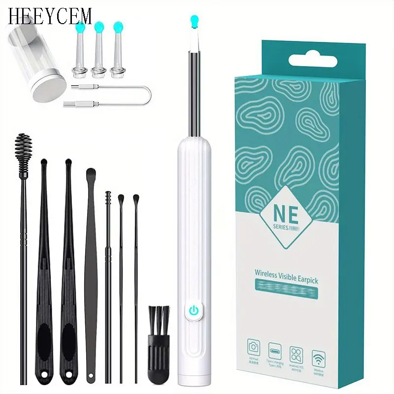 Ear Wax Removal Tool, Ear Cleaner With 1080P HD Camera, Ear Cleaner Kit With 8 PCS Ear Set, Wireless Otoscope With 6 LED Lights, Smart phone connectable earwax removal kit