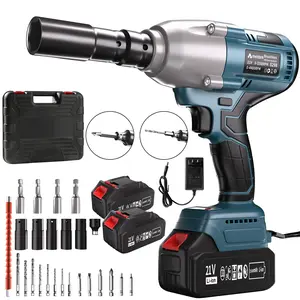 Electric Brushless Impact Wrench, Cordless Impact Wrench with 2 Batteries, 6 Sockets, 8 Bits, 6 Screws - Ideal for Automotive and Household. Impact Wrench. Brushless Impact Wrench