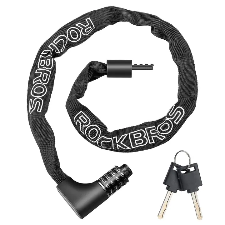 ROCKBROS 3.2FT Heavy Duty Bike Chain Lock Anti-Theft Security Lock Resettable Combination 2 Keys Password Lock