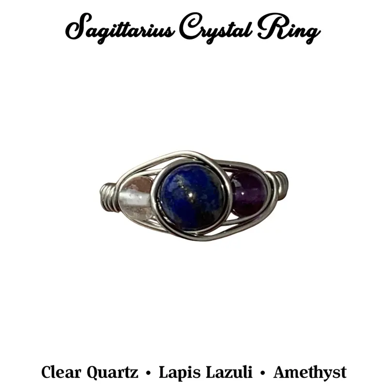 Sagittarius Zodiac Crystal Ring, Lapis Lazuli Amethyst Quartz Ring, Sagittarius Birthstone Ring, November December Zodiac Jewelry