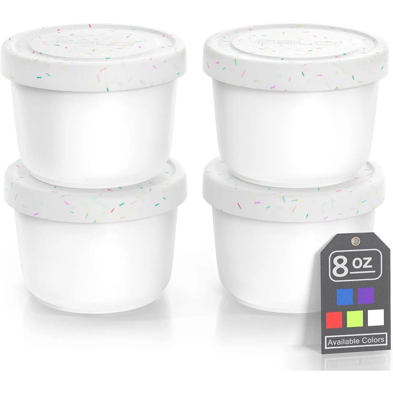 - 8oz Mini Ice Cream Containers with   (Set of 4) - Freezer  Storage Containers, , LeakProof, For Homemade IceCream Containers - White with Sprinkles