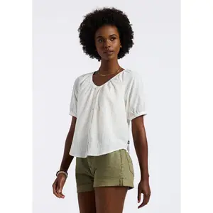 Saarik Women's Textured Plaid Button-Down Blouse with Puff Sleeves and Relaxed Fit, White - WT0153P