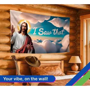 Tapestry  Funny Christian Religious Polyester Flag "I Saw That"  - Tapestries for College Dorm Room Meme Banners for Bedroom - Funny Jesus Tapestry Flag for Wall Decoration. Multiple sizes are available for selection. Hanging