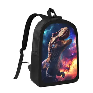 T Rex in Space Backpack - Lightweight Large Capacity School Bag with Adjustable Shoulder Straps, Durable Zipper Closure, Vibrant Dinosaur & Cosmic Print for Boys & Girls, Casual Daypack for School, Travel, Work, Backpack for School, Travel Accessory, Play