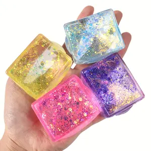 [Aurora Glitter Squishy Toys] 4pcs Aurora Glitter Ice Cubes - Vibrant Tofu Squishy Relax Toys, Slow Spring Back, Ideal for Youngsters & Adults Stress Relief Toys