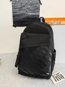 Nylon Backpack with Colorblock Letter Print, Large Capacity Multi-Compartment Design, Student Commute Casual Travel Bag, Unisex Laptop Backpack