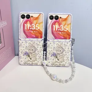 PU Leather Rabbit Pattern Gold Stamped Magnetic Smartphone Case with Wireless Charging Support, Hard PC Backplate for Motorola Razr 2024, Razr 2025, Razr 2026, Razr 50, Razr 60, Razr 70