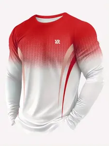 Men's Long Sleeve Gym Training Shirt, Athletic Top, Gradient Color, Breathable Fabric, Casual Fitted Design