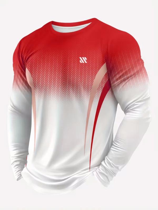 Men's Long Sleeve Gym Training Shirt, Gradient Color, Breathable Fabric, Casual Fitted Design