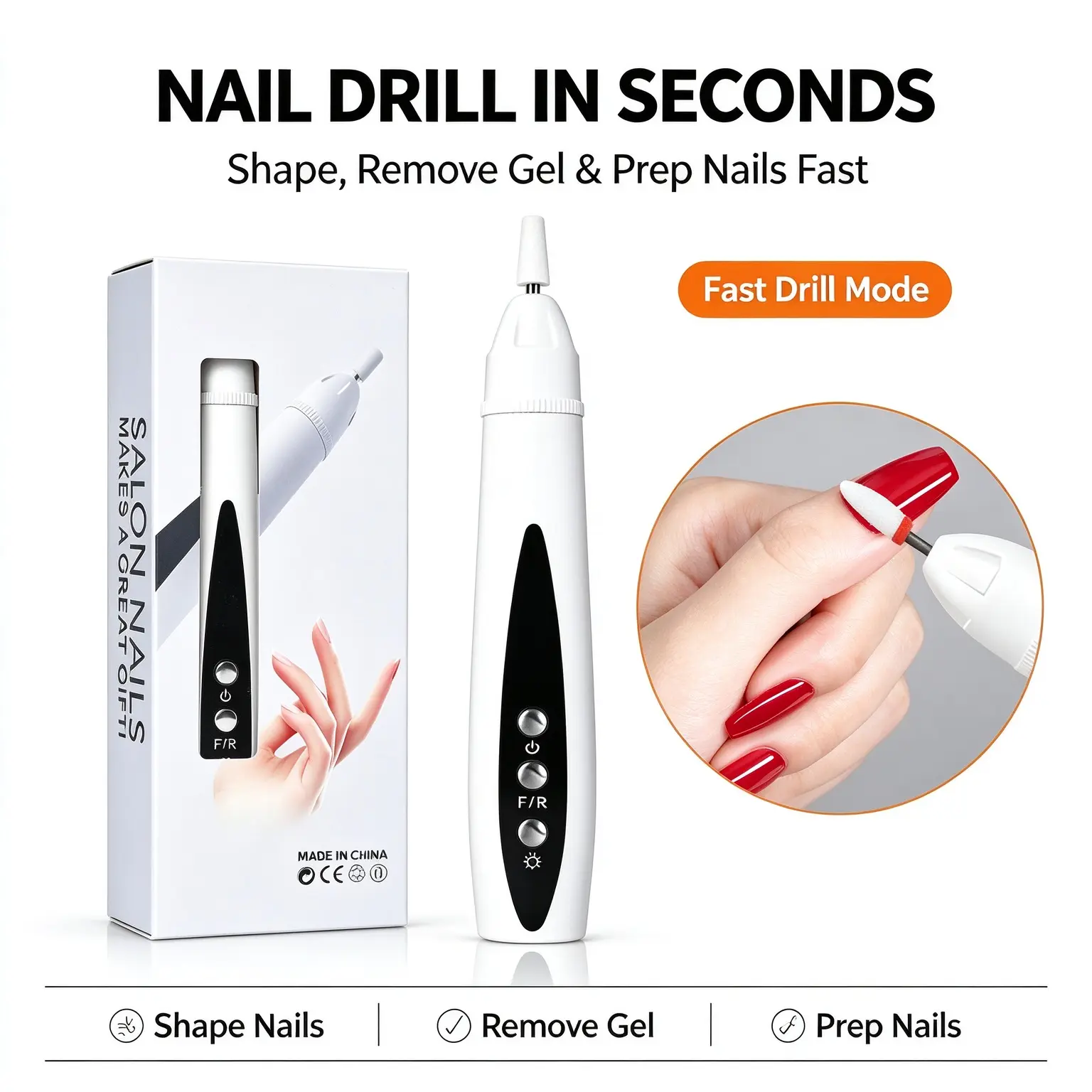 Cordless Electric Fungal Nail Drill - Lightweight, Smooth, USB Rechargeable, 5-Speed Toenail Grinder with Rotation Switch, UV Light, 5 Grinding Bits, At-Home Manicure Tool for Thick Damaged Discolored Nails, Onychomycosis Care