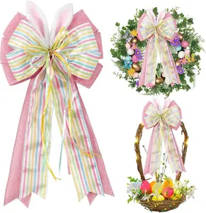Easter Wreath Bow with Bunny Ears – Spring Burlap Bow for Wreaths, Front Door & Tree Topper Easter Decorations