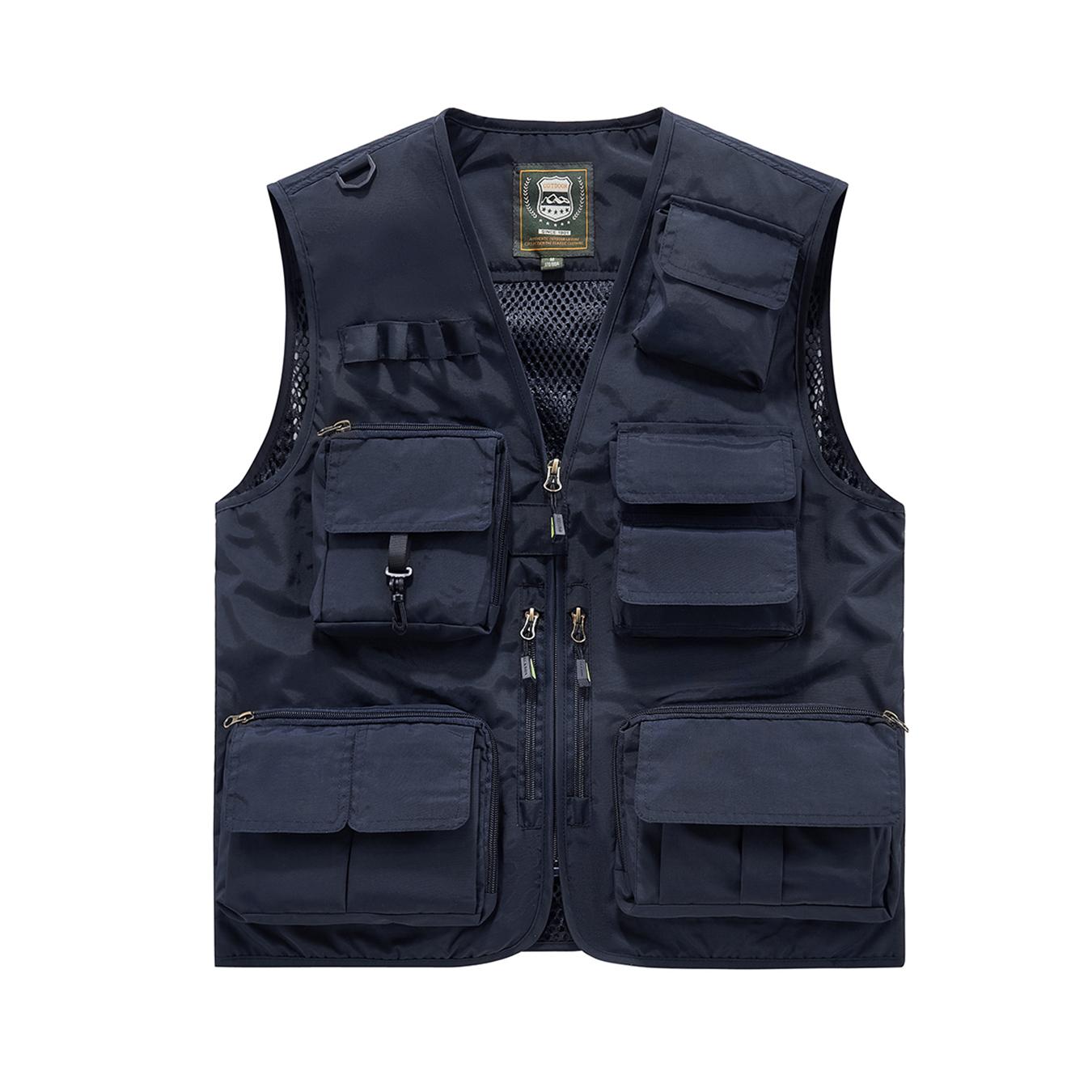 Men’s multi-pocket utility fishing vest, lightweight breathable outdoor vest lined with mesh, functional work vest for hiking, photography, and hunting